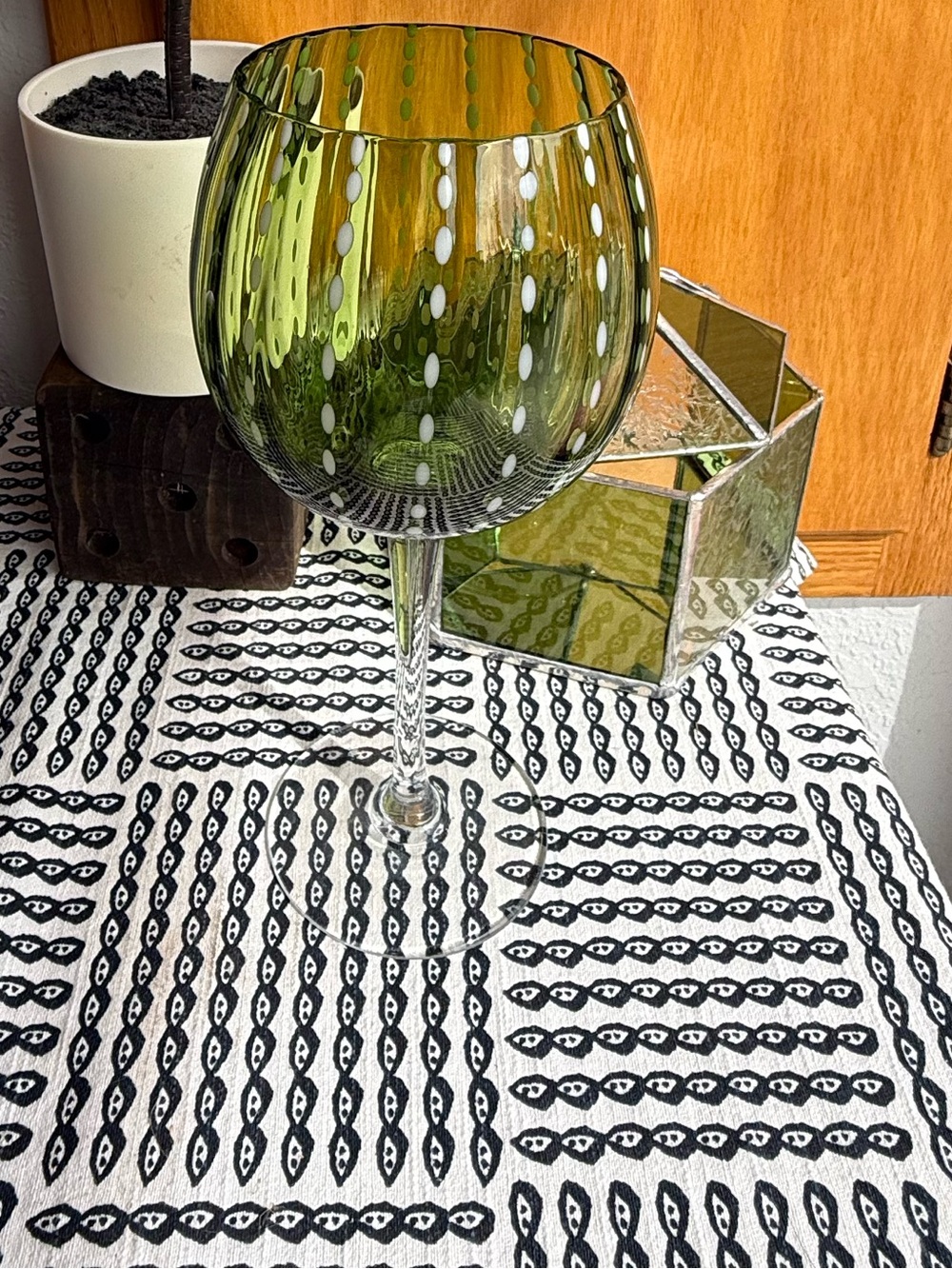 Green Dot Pattern Decorative Glass Goblet - Home Accents - Picture 3 of 3